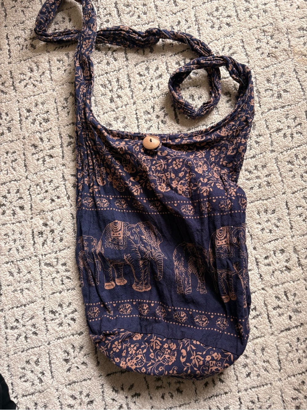 Navy and Tan Elephant Print Women’s Hobo Bag